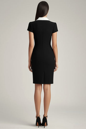 Black and White Bodycon Satin Shawl Lapel Midi Work Blazer Dress